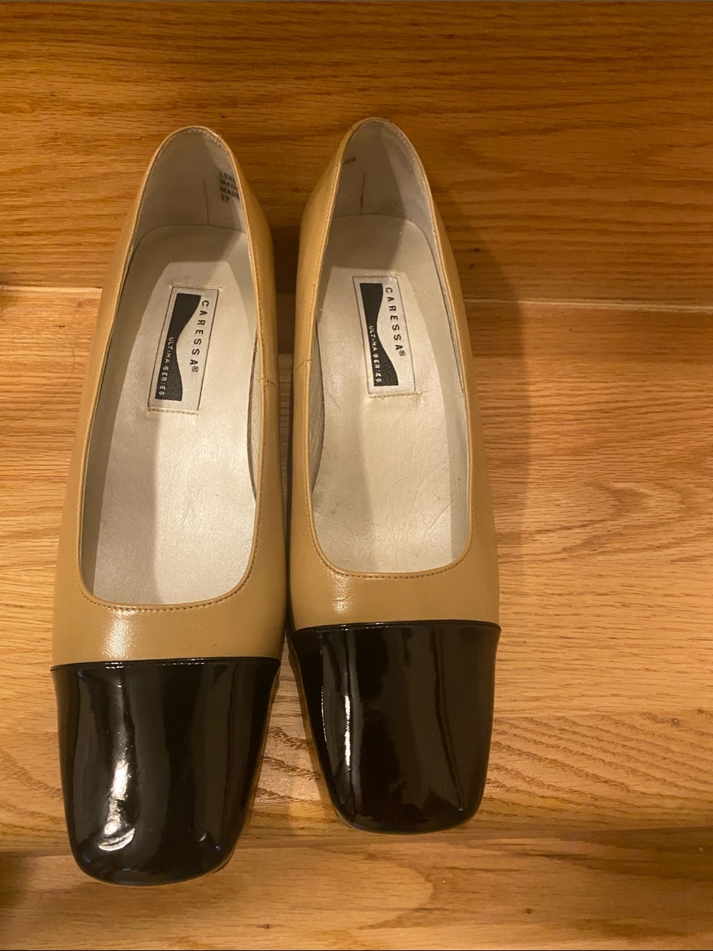 Two-Tone Beige and Black Square-Toe